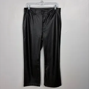 Old Navy Faux‎ Leather Wide Leg Pants Black High Waisted Going Out Edgy Size 10 thumbnail 2