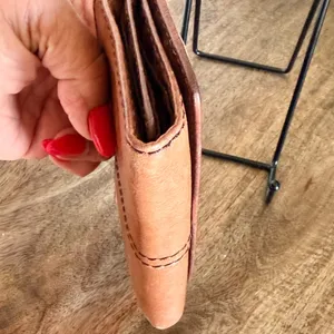 Vintage Fossil Cognac Brown Leather Trifold Wallet‎ Keyhole Snap Y2K Boho Rustic thumbnail 6