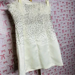 NBD x Revolve GRACY Strapless White Ostrich Feathered Sequin Mini Dress thumbnail 8