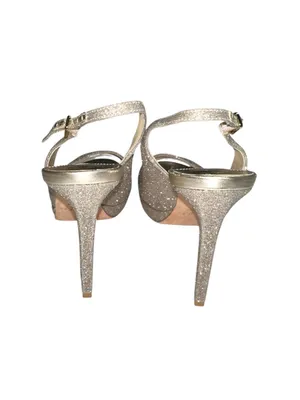 Jimmy Choo Nova Platinum Glitter Peep-Toe Slingback High Heels 37.5 thumbnail 6