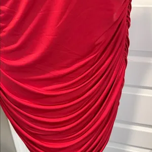 AQUA One Shoulder Ruched Bodycon Mini Dress Red Formal Glam NWT‎ L thumbnail 7