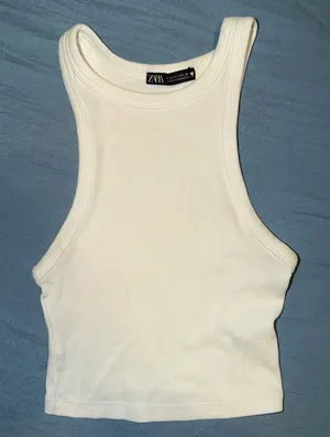 Zara Cream Ribbed Tank Top thumbnail 1