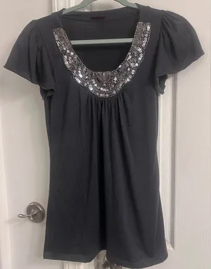 Agenda Black Scoop Neck Tunic with Silver Sequin Embellishment thumbnail 1