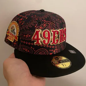 New Era Myfitteds San Francisco 49ers paisley red 30th anniversary Super Bowl patch size 7 1/8 brand new thumbnail 1
