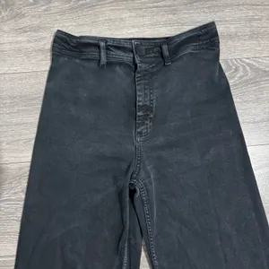 Washed Black High Rise Wide Leg Raw Hem‎ Jeans Patch Pockets 26W L28 Bohemian thumbnail 6