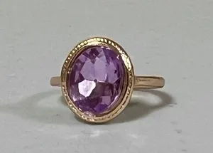 Gold Purple Diamond Gemstone Round Oval-Shaped Band Ring Jewelry Size 5 💜✨ thumbnail 3