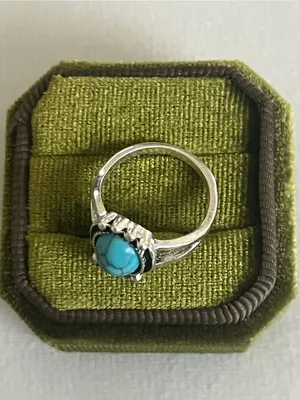 Vintage/Boho Design Blue Turquoise Stainless Steel Silver Statement Ring Size 6 thumbnail 3