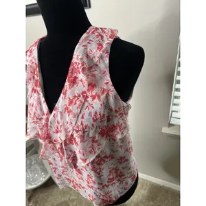 Intermix Red White Floral Silk‎ Ruffle Sleeveless Blouse Top Size Small thumbnail 3