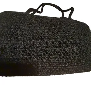 The Sak Black Crochet Shoulder Bag Woven Knit Tote Zip Top Boho Purse 90's Y2K thumbnail 2