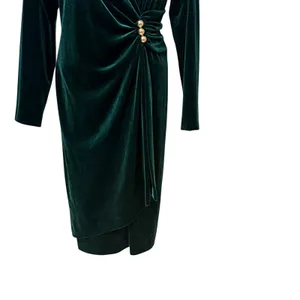 Marc New York Women Emerald Green Velvet Ruched Faux Wrap Dress Size 12 Gold thumbnail 4