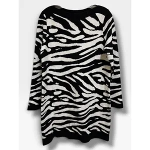LOFT Zebra Print Sweater Dress Black White Boat Neck Long Sleeve Small NEW thumbnail 4