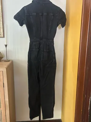 Good American Fit For Success Jumpsuit Utility‎ Short Sleeve Black Denim Size 0 thumbnail 5