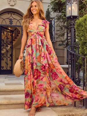 BNWT! Vici Carlita Floral Ruffle Cutout Open Back Maxi Dress Size L thumbnail 5