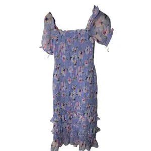Abercrombie and Fitch Smocked puff sleeve midi dress women's size medium NEW thumbnail 3