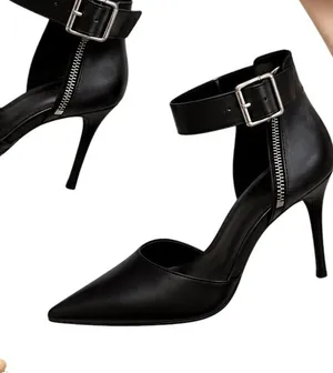Schutz Black Leather Pointed Toe Ankle Strap Stiletto Heels Size 9 EU 40 in EUC thumbnail 1