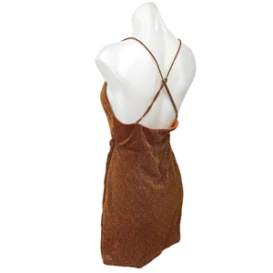 Superdown Delanie Brown Metallic Sleeveless Cami Camisole Mini Bodycon Dress M thumbnail 2