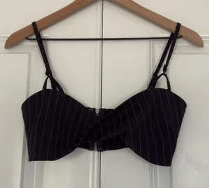 White Fox Crop Top bralette striped adjustable spaghetti strap twist front zip S thumbnail 1