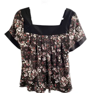 Apostrophe Brown Floral Blouse Flounce Sleeve Square Neck Relaxed Top Sz M thumbnail 2