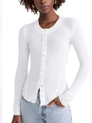 Free People Going Places Cardi waffle knit Ivory Intimately FP long sleeve top thumbnail 1