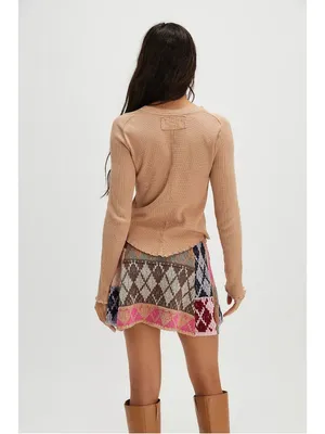 Free People After School Mini Skirt Size Small Pink Combo Flare Sweater Knit thumbnail 2