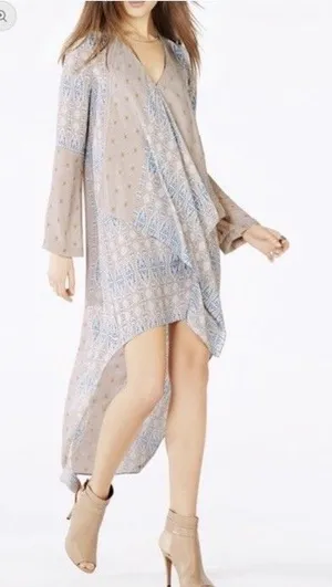 BCBG MaxAzria Kyndal XXS High-Low Maxi Dress Tapestry Long Sleeve Designer Boho thumbnail 1