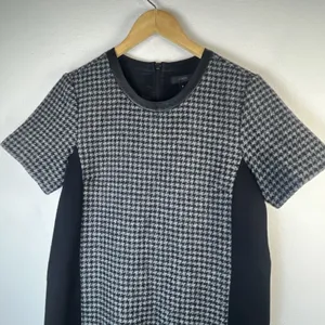 J. Crew Houndstooth Mini Shift Dress Wool Leather Women’s 10 wedding guest thumbnail 5