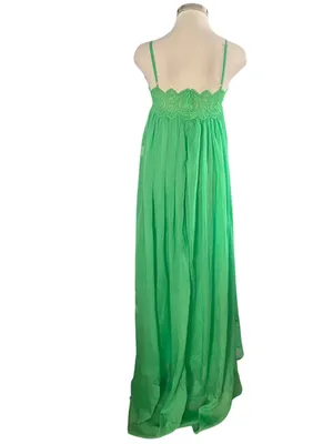 Lulus semi-sheer chiffon maxi dress delicate lace trim green Size Small NWOT thumbnail 5
