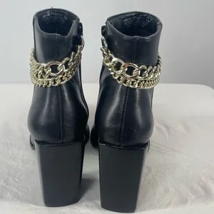 Steve Madden Perlina Bootie Leather Gold Chain‎ Boot in Black Size 8.5 thumbnail 6