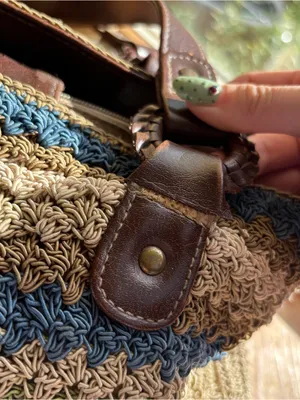 Woven Crochet Striped Shoulderbag Blue thumbnail 5