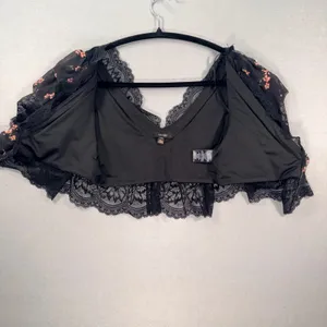 AFRM Gothic Victorian Floral Lace Ruffle Crop Top Front Closure Black Pink M thumbnail 4