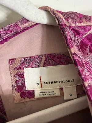 By Anthropologie Puff Short-Sleeve Babydoll Mini Dress Pink Floral Medium thumbnail 7