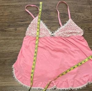 Victoria’s Secret Babydoll Pajama Tank Top Bubblegum Pink With Off White Daisy Coquette Lace Medium thumbnail 10