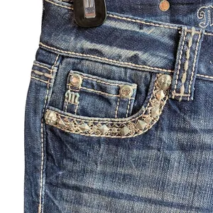 Miss Me Jeans Women's Size 26 boot cut Denim Embellished trim flap‎ Pockets thumbnail 4