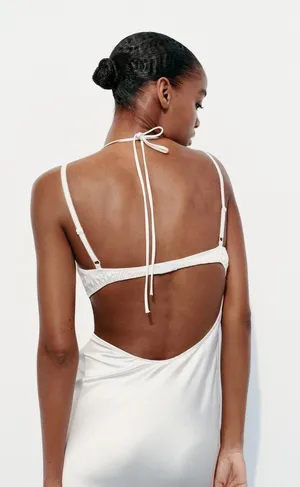 ZARA dress maxi white lingerie inspired satin effect wedding party thumbnail 5