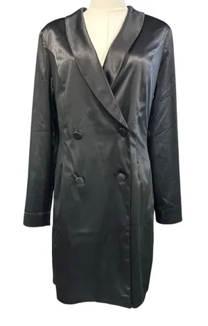 Clover and Sloane NWT Black Satin Tuxedo Blazer Dress Shawl Collar US 10 Gothic thumbnail 1