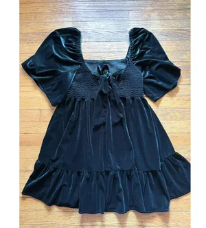 Chelsea & Violet Dress Womens XL Green Velvet Puff Sleeve Smocked Babydoll New thumbnail 10