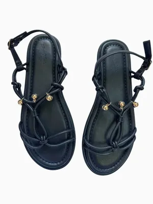 Universal Threads Black Strappy Gold Charm Ankle Strap Sandals Size 8 thumbnail 8