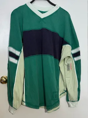 NWT FP Movement by Free People Green Navy Cream Rugby Embroidered Sweatshirt thumbnail 2