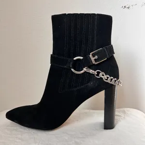 Paige London Black Suede Pointed Toe Heel Boots Chain Detail 9.5‎ thumbnail 5