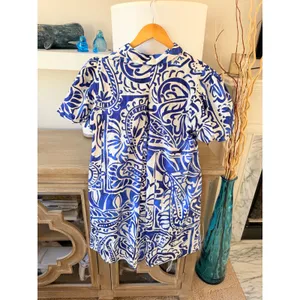 MSK Shift Shirt Dress Womens Blue White Paisley Puff Sleeve M thumbnail 4