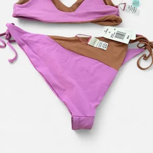 L*space pink brown swirl retro print tie vneck bikini set Size small large thumbnail 6