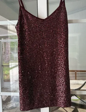 Express maroon burgundy sparkle sequin tank top thumbnail 1
