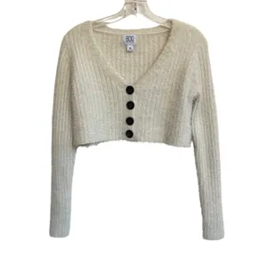 BDG Urban Outfitters Ivory Fuzzy‎ Cropped V-Neck Cardigan Sweater XS thumbnail 2