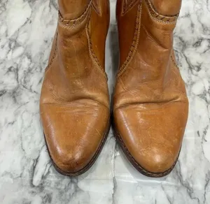 Vintage Father & Son Tan Brown Distressed Leather Old West Cowboy Boots Size 8 D thumbnail 3