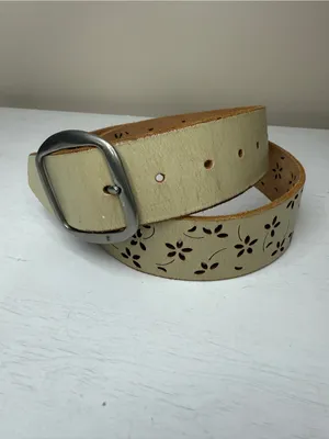 Italian Leather Floral Laser Cut Boho Y2K Belt Solver Tone Buckle 33"-37" Holes thumbnail 2