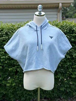 Under Armour Project Rock‎ Cropped Fleece Hoodie Blue Gymcore Athleisure XS thumbnail 1
