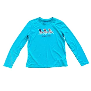 Life is Good Long Sleeve Performance Shirt‎ Beach Chair Americana Flag Small thumbnail 2