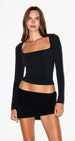 Skims Cotton Jersey Scoop Neck Long Sleeve Top Soot Size Medium thumbnail 1