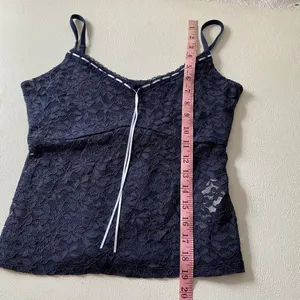NWT Hollister Navy Floral Lace Cami Top Size L Coquette Y2K Babydoll thumbnail 6