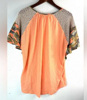 Umgee S Mixed Media Ruffle Vibrant Orange Women's Top thumbnail 3